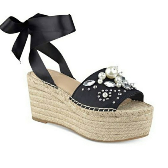 Guess Shoes - Guess Satin Razzle Embellished Lace Up Espandrille